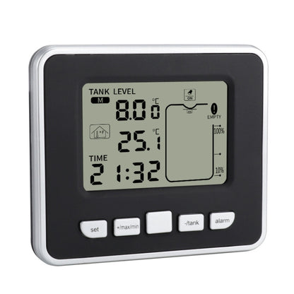 TS-FT002 มัลติฟังก์ชั่นอัลตราโซนิกอิเล็กทรอนิกส์ถังน้ำระดับพร้อมเครื่องวัดอุณหภูมิอุณหภูมิในร่มนาฬิกา แสดงผล เกจวัดระดับน้ำ, TS-FT002