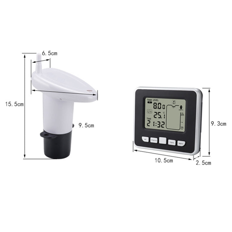TS-FT002 มัลติฟังก์ชั่นอัลตราโซนิกอิเล็กทรอนิกส์ถังน้ำระดับพร้อมเครื่องวัดอุณหภูมิอุณหภูมิในร่มนาฬิกา แสดงผล เกจวัดระดับน้ำ, TS-FT002