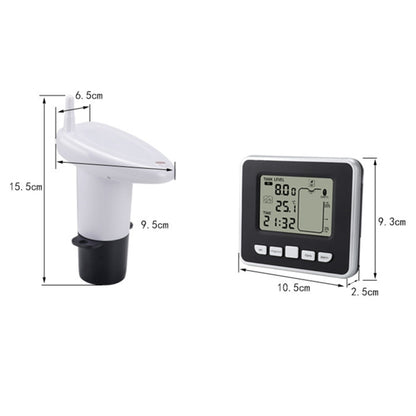 TS-FT002 มัลติฟังก์ชั่นอัลตราโซนิกอิเล็กทรอนิกส์ถังน้ำระดับพร้อมเครื่องวัดอุณหภูมิอุณหภูมิในร่มนาฬิกา แสดงผล เกจวัดระดับน้ำ, TS-FT002