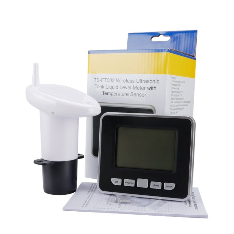 TS-FT002 มัลติฟังก์ชั่นอัลตราโซนิกอิเล็กทรอนิกส์ถังน้ำระดับพร้อมเครื่องวัดอุณหภูมิอุณหภูมิในร่มนาฬิกา แสดงผล เกจวัดระดับน้ำ, TS-FT002