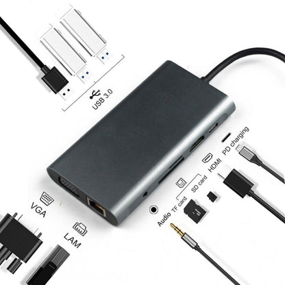 10 in 1 Type-C Multi-Function Docking Station PD Fast Charging HUB, 10 in 1