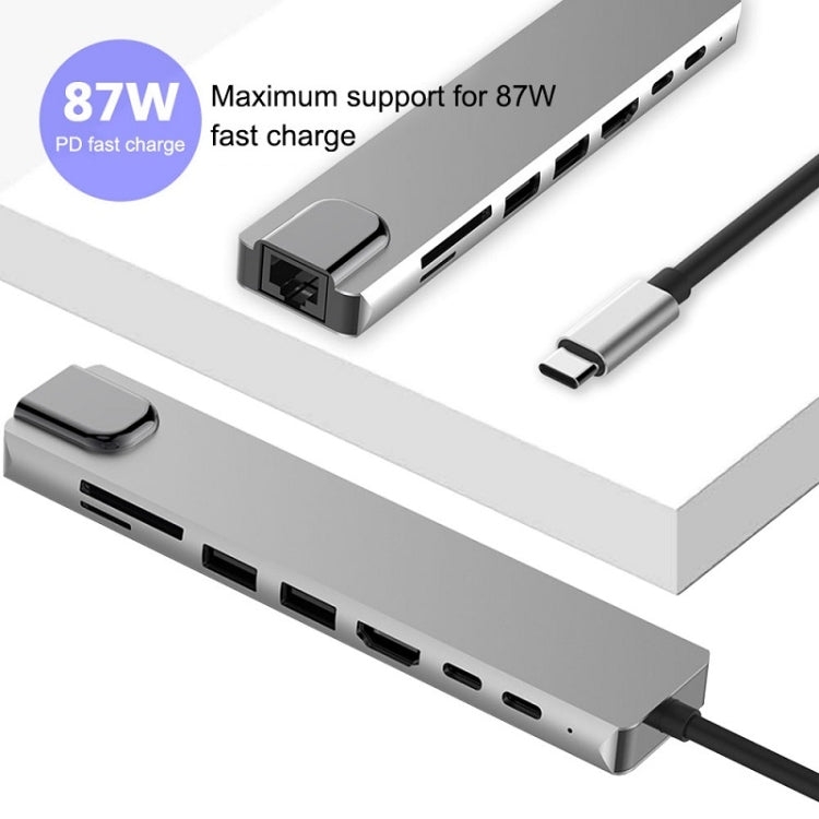 WC7367 8 ใน 1 87W Type-C ถึง PD+USB3.0x2+SD+TF+HDMI+RJ45+Type-c Docking Station HUB, WC7367