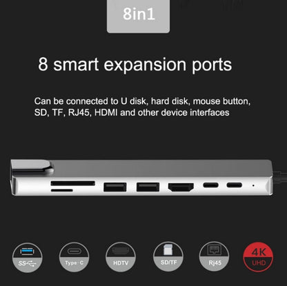 WC7367 8 ใน 1 87W Type-C ถึง PD+USB3.0x2+SD+TF+HDMI+RJ45+Type-c Docking Station HUB, WC7367
