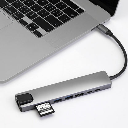 WC7367 8 ใน 1 87W Type-C ถึง PD+USB3.0x2+SD+TF+HDMI+RJ45+Type-c Docking Station HUB, WC7367