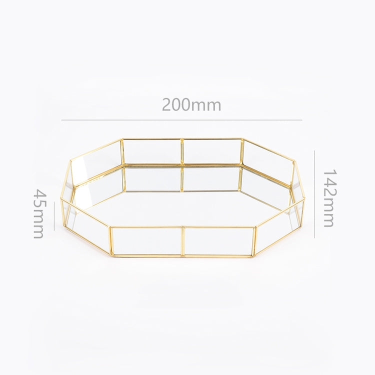 ถาดเก็บแก้ว Golden Retro รูปหลายเหลี่ยมถาดกระจกทองเหลืองเดสก์ท็อปถาดเก็บเครื่องสำอาง, Polygon Small, Octagonal Plate, Beauty Brush Bucket