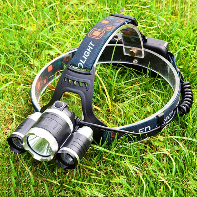 Strong Light Long-Range ชาร์จสามหัวโคมไฟตกปลากลางแจ้ง LED ไฟฉายติดหัว, (3T6 Without Battery), (3T6 2 Batteries), (1T6 x 2XPE Without Battery), 2 Batteries+EU Plug