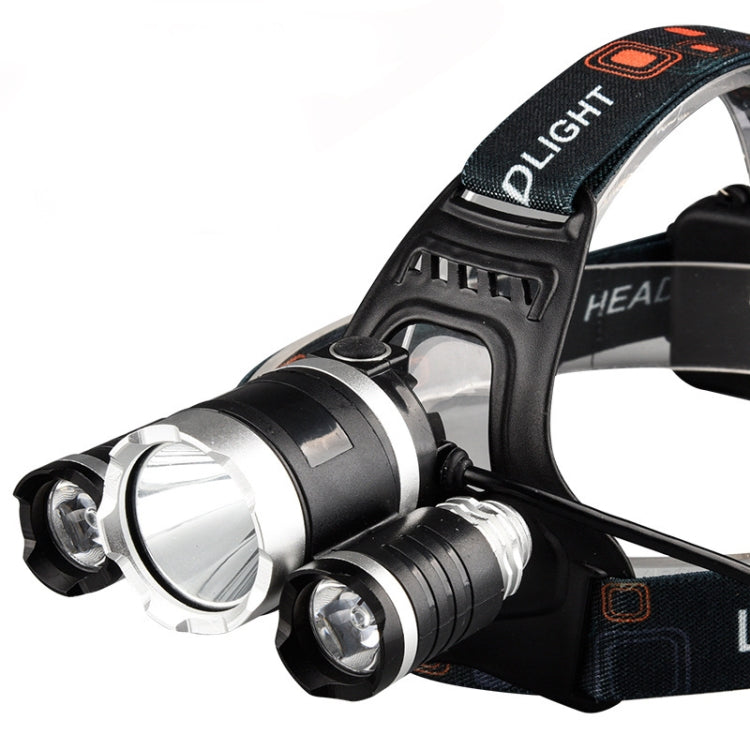 Strong Light Long-Range ชาร์จสามหัวโคมไฟตกปลากลางแจ้ง LED ไฟฉายติดหัว, (3T6 Without Battery), (3T6 2 Batteries), (1T6 x 2XPE Without Battery), 2 Batteries+EU Plug