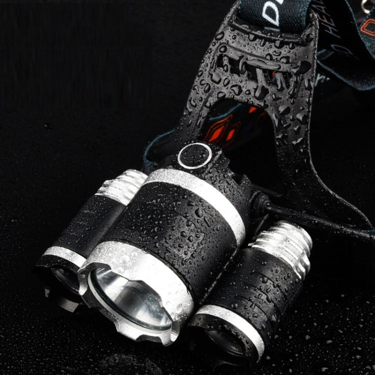 Strong Light Long-Range ชาร์จสามหัวโคมไฟตกปลากลางแจ้ง LED ไฟฉายติดหัว, (3T6 Without Battery), (3T6 2 Batteries), (1T6 x 2XPE Without Battery), 2 Batteries+EU Plug