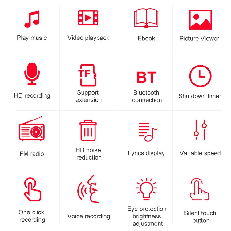 เครื่องเล่น MP3 หน้าจอสัมผัสบลูทูธแบบพกพาเครื่องบันทึก E-Book, 4GB, 8GB, 16GB, 32GB
