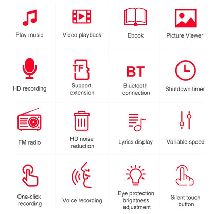 เครื่องเล่น MP3 หน้าจอสัมผัสบลูทูธแบบพกพาเครื่องบันทึก E-Book, 4GB, 8GB, 16GB, 32GB