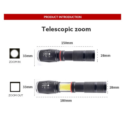 Telescopic Zoom ไฟฉายแสงที่แข็งแกร่ง Strong Magnetic ไฟฉาย LED แบบชาร์จไฟได้, Silver Head (No Battery, No Charger), Black Head (No Battery, No Charger), Silver Head (With Battery, EU Plug Charger), Black Head (With Battery, EU Plug Charger)