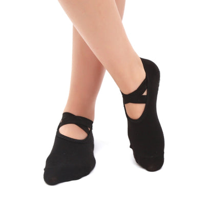 One คู่สุภาพสตรี Cross Strap รุ่นขอบถุงเท้าโยคะเปลือยถุงเท้ากันลื่น, One Size