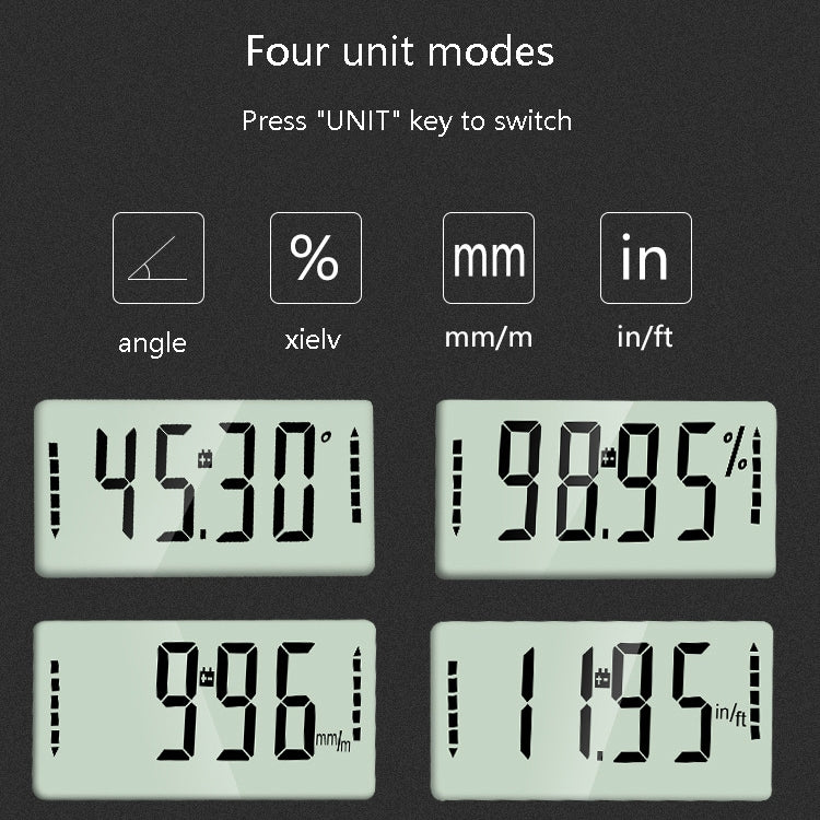 อิเล็กทรอนิกส์ดิจิตอลจอแสดงผล Inclinometer ระดับความลาดชันไม้โปรแทรกเตอร์สี่ด้านแม่เหล็กมุมไม้บรรทัด, Magnetic Angle Ruler