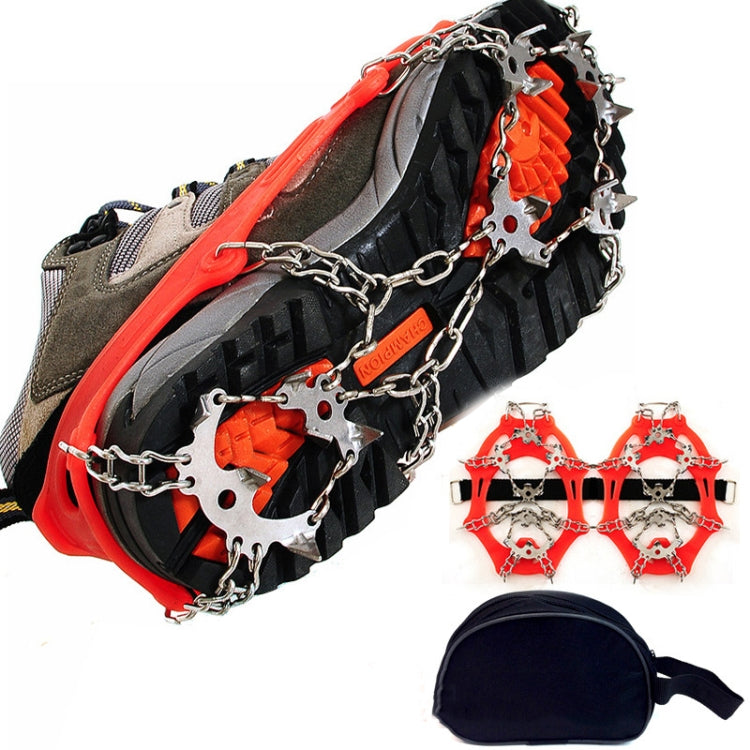 กลางแจ้ง 18 ฟัน 430 สแตนเลส Crampons รองเท้าเดินป่าหิมะ Spikes ผ้าคลุมรองเท้ากันลื่น, ขนาด:, 18-Tooth M (Orange), 18-Tooth L (Black)