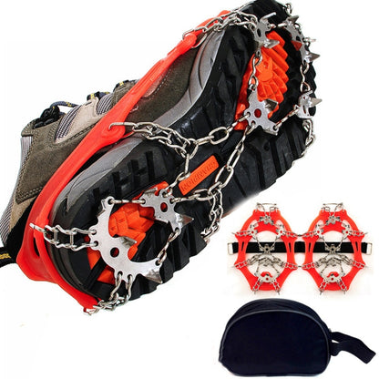 กลางแจ้ง 18 ฟัน 430 สแตนเลส Crampons รองเท้าเดินป่าหิมะ Spikes ผ้าคลุมรองเท้ากันลื่น, ขนาด:, 18-Tooth M (Orange), 18-Tooth L (Black)