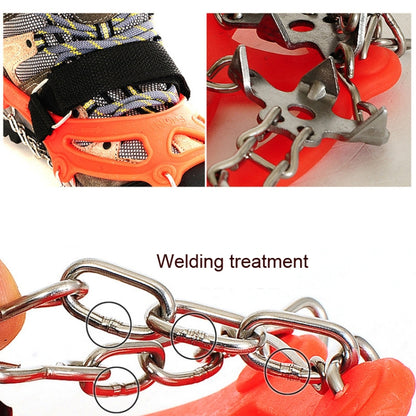 กลางแจ้ง 18 ฟัน 430 สแตนเลส Crampons รองเท้าเดินป่าหิมะ Spikes ผ้าคลุมรองเท้ากันลื่น, ขนาด:, 18-Tooth M (Orange), 18-Tooth L (Black)