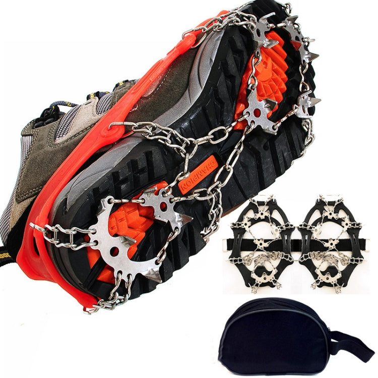 กลางแจ้ง 18 ฟัน 430 สแตนเลส Crampons รองเท้าเดินป่าหิมะ Spikes ผ้าคลุมรองเท้ากันลื่น, ขนาด:, 18-Tooth M (Orange), 18-Tooth L (Black)