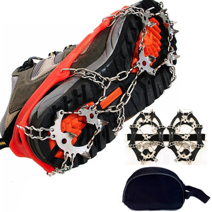 กลางแจ้ง 18 ฟัน 430 สแตนเลส Crampons รองเท้าเดินป่าหิมะ Spikes ผ้าคลุมรองเท้ากันลื่น, ขนาด:, 18-Tooth M (Orange), 18-Tooth L (Black)