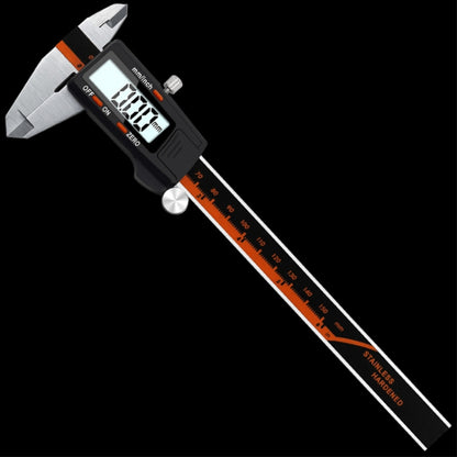 0-150 มม.พลาสติกเมตรสแตนเลสสตีลดิจิตอลอิเล็กทรอนิกส์ความแม่นยำสูง Vernier Caliper, 2 Units of mm/inch, 3 Units of mm/in/f