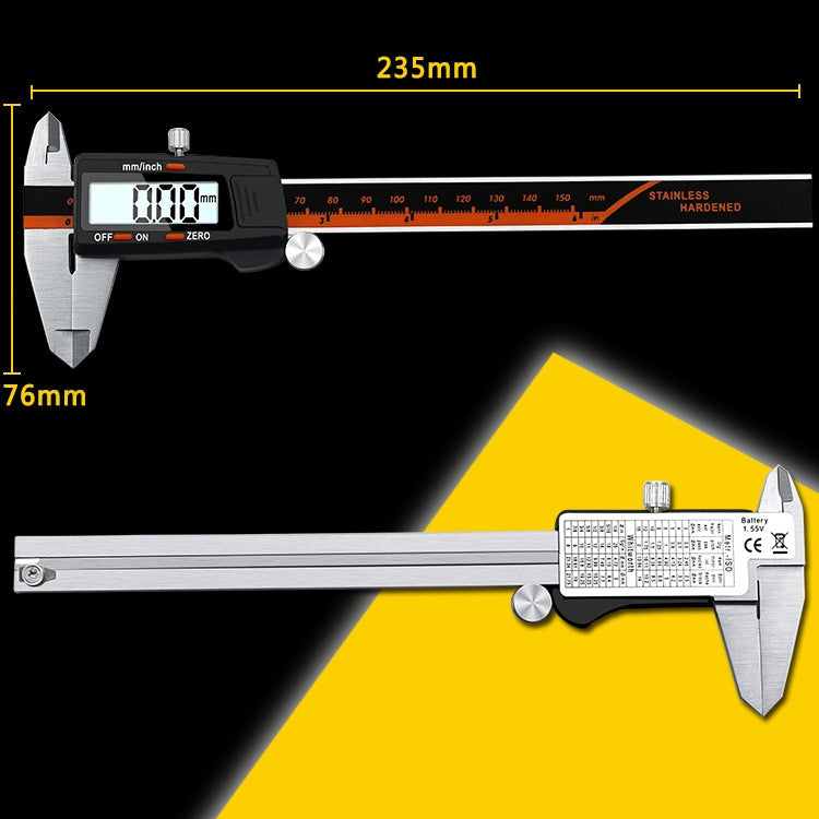 0-150 มม.พลาสติกเมตรสแตนเลสสตีลดิจิตอลอิเล็กทรอนิกส์ความแม่นยำสูง Vernier Caliper, 2 Units of mm/inch, 3 Units of mm/in/f