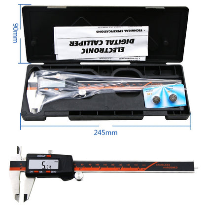 0-150 มม.พลาสติกเมตรสแตนเลสสตีลดิจิตอลอิเล็กทรอนิกส์ความแม่นยำสูง Vernier Caliper, 2 Units of mm/inch, 3 Units of mm/in/f