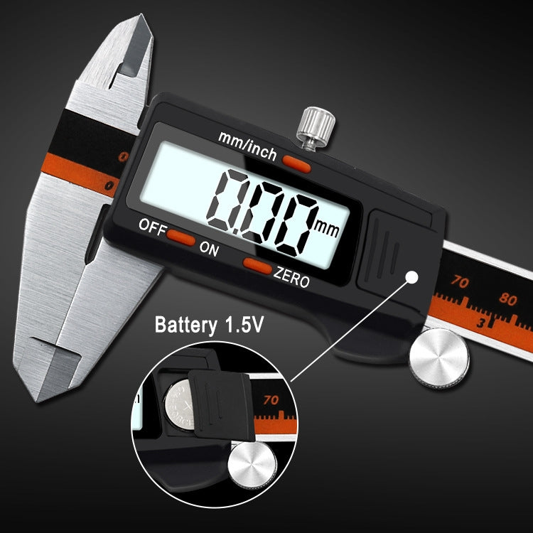0-150 มม.พลาสติกเมตรสแตนเลสสตีลดิจิตอลอิเล็กทรอนิกส์ความแม่นยำสูง Vernier Caliper, 2 Units of mm/inch, 3 Units of mm/in/f