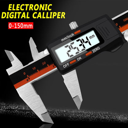 0-150 มม.พลาสติกเมตรสแตนเลสสตีลดิจิตอลอิเล็กทรอนิกส์ความแม่นยำสูง Vernier Caliper, 2 Units of mm/inch, 3 Units of mm/in/f