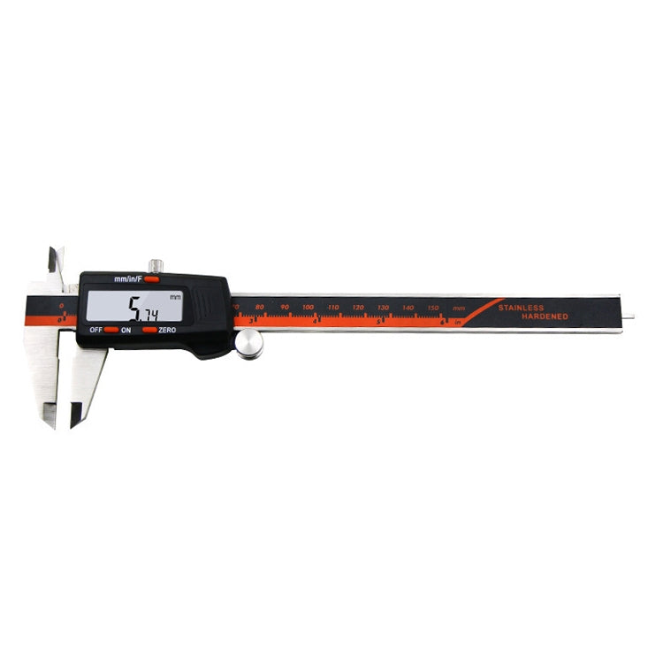 0-150 มม.พลาสติกเมตรสแตนเลสสตีลดิจิตอลอิเล็กทรอนิกส์ความแม่นยำสูง Vernier Caliper, 2 Units of mm/inch, 3 Units of mm/in/f