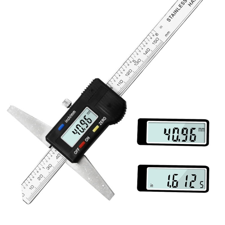 0-150 มม.ดิจิตอลจอแสดงผลความลึก Caliper Vernier Caliper ความลึกวัดไม้บรรทัด, 0-150mm