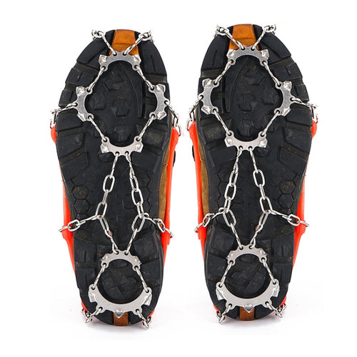 13 ฟันสแตนเลสกลางแจ้งปีนเขาปีนเขา Crampons เดินป่ารองเท้ากันลื่นครอบคลุมขนาด:, 13 Teeth M（Orange）