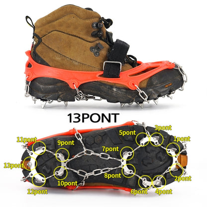 13 ฟันสแตนเลสกลางแจ้งปีนเขาปีนเขา Crampons เดินป่ารองเท้ากันลื่นครอบคลุมขนาด:, 13 Teeth M（Orange）