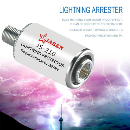 JS-210 5-2150MHz อุปกรณ์ป้องกันแสงทีวีดาวเทียมโคแอกเชียลอุปกรณ์ป้องกันไฟเสาอากาศดาวเทียม Arrester