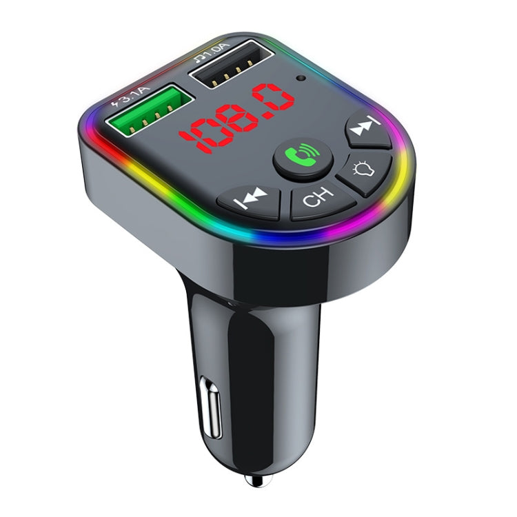 F5 รถเครื่องส่งสัญญาณ FM บลูทูธแฮนด์ฟรีเครื่องเล่นเพลง MP3 แสงบรรยากาศสีสันสดใส, F5