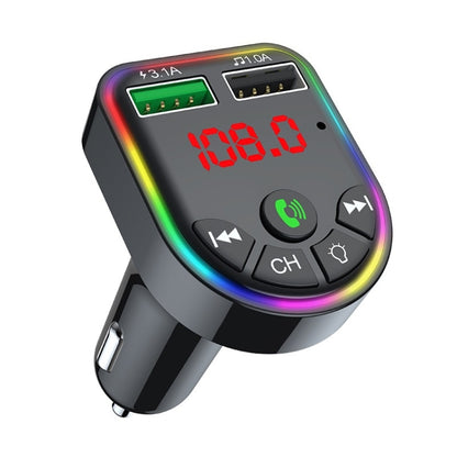 F5 รถเครื่องส่งสัญญาณ FM บลูทูธแฮนด์ฟรีเครื่องเล่นเพลง MP3 แสงบรรยากาศสีสันสดใส, F5