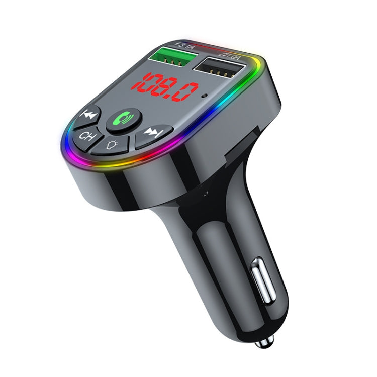 F5 รถเครื่องส่งสัญญาณ FM บลูทูธแฮนด์ฟรีเครื่องเล่นเพลง MP3 แสงบรรยากาศสีสันสดใส, F5