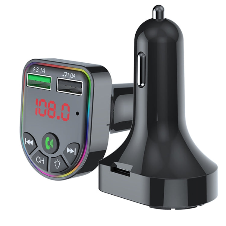 F5 รถเครื่องส่งสัญญาณ FM บลูทูธแฮนด์ฟรีเครื่องเล่นเพลง MP3 แสงบรรยากาศสีสันสดใส, F5