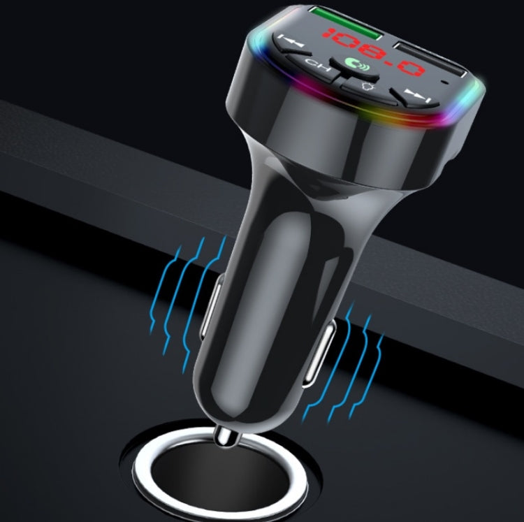 F5 รถเครื่องส่งสัญญาณ FM บลูทูธแฮนด์ฟรีเครื่องเล่นเพลง MP3 แสงบรรยากาศสีสันสดใส, F5