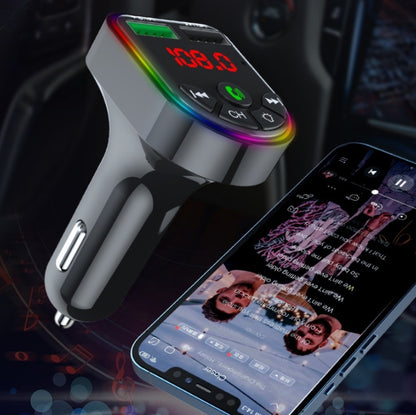 F5 รถเครื่องส่งสัญญาณ FM บลูทูธแฮนด์ฟรีเครื่องเล่นเพลง MP3 แสงบรรยากาศสีสันสดใส, F5