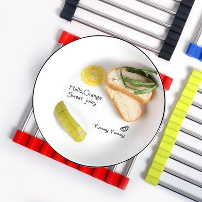 MS-202 3 ชิ้นบ้านครัวสแตนเลสลื่นป้องกันการลวก Placemat พับฉนวนกันความร้อนหม้อเสื่อสีการจัดส่งแบบสุ่ม, MS-202 Random Color