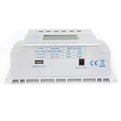 L60 12V/24V 60A ตัวควบคุมพลังงานแสงอาทิตย์แรงดันไฟฟ้าปัจจุบันจอแสดงผล LCD ตัวควบคุมการชาร์จพลังงานแสงอาทิตย์