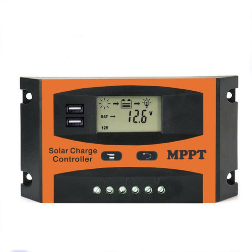 MPPT 12V/24V ระบุอัตโนมัติตัวควบคุมพลังงานแสงอาทิตย์พร้อมเอาต์พุต USB, 30A, 40A, 50A, 60A
