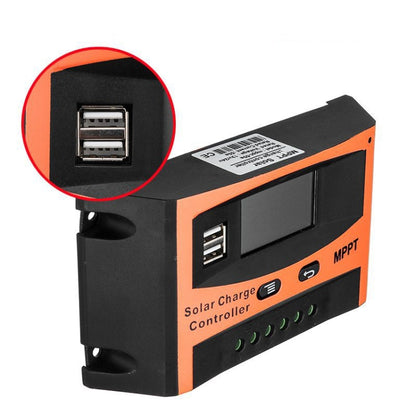MPPT 12V/24V ระบุอัตโนมัติตัวควบคุมพลังงานแสงอาทิตย์พร้อมเอาต์พุต USB, 30A, 40A, 50A, 60A