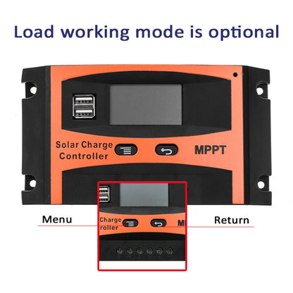 MPPT 12V/24V ระบุอัตโนมัติตัวควบคุมพลังงานแสงอาทิตย์พร้อมเอาต์พุต USB, 30A, 40A, 50A, 60A