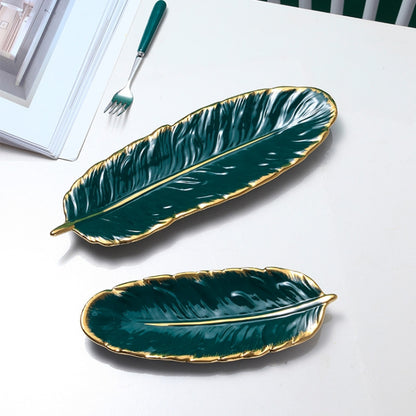 พนมเปญจานขนมเซรามิกจานขนนกผลไม้ใบกล้วยผลไม้แห้งถาดเก็บขนาด:, Large （Bright Emerald), Small (Bright Emerald), Large (Bright Peach Pink), Small (Bright Peach Pink), Large (Matt Black), Small (Matte  Black), Large (Matte White), Small (Matte White)