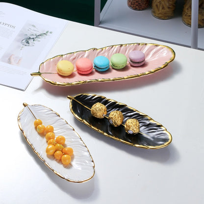 พนมเปญจานขนมเซรามิกจานขนนกผลไม้ใบกล้วยผลไม้แห้งถาดเก็บขนาด:, Large （Bright Emerald), Small (Bright Emerald), Large (Bright Peach Pink), Small (Bright Peach Pink), Large (Matt Black), Small (Matte  Black), Large (Matte White), Small (Matte White)