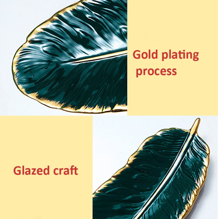 พนมเปญจานขนมเซรามิกจานขนนกผลไม้ใบกล้วยผลไม้แห้งถาดเก็บขนาด:, Large （Bright Emerald), Small (Bright Emerald), Large (Bright Peach Pink), Small (Bright Peach Pink), Large (Matt Black), Small (Matte  Black), Large (Matte White), Small (Matte White)