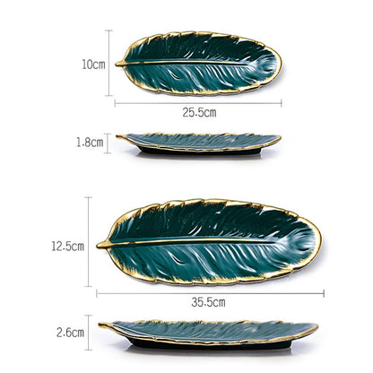 พนมเปญจานขนมเซรามิกจานขนนกผลไม้ใบกล้วยผลไม้แห้งถาดเก็บขนาด:, Large （Bright Emerald), Small (Bright Emerald), Large (Bright Peach Pink), Small (Bright Peach Pink), Large (Matt Black), Small (Matte  Black), Large (Matte White), Small (Matte White)