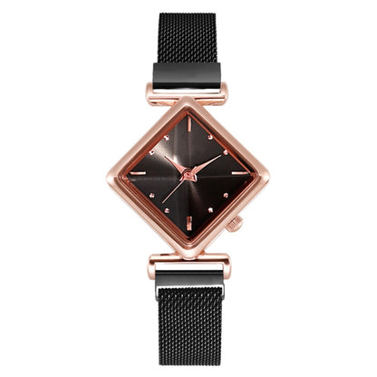 2 ชิ้นสุภาพสตรีเพชรหน้าปัดนาฬิกาควอทซ์, Black, Red + Bracelet