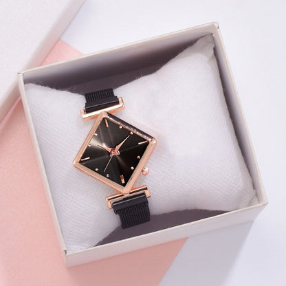 2 ชิ้นสุภาพสตรีเพชรหน้าปัดนาฬิกาควอทซ์, Black, Red + Bracelet