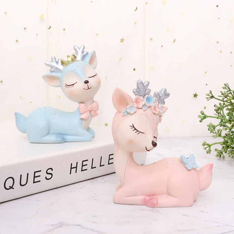 ตกแต่งรถการ์ตูน Sika Deer ตกแต่งเรซิ่นหัตถกรรมตกแต่งเค้ก, Blue, Pink